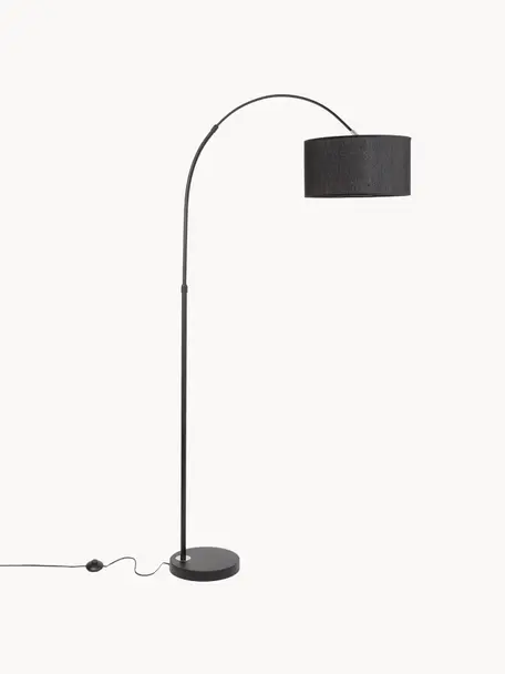 Lámpara de arco Sama, Pantalla: tela, Cable: plástico, Negro, Al 180 cm