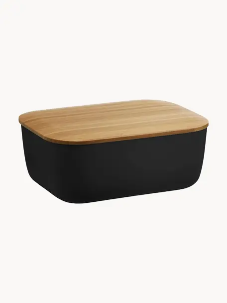 Butterdose Box-It mit Bambus-Deckel, Dose: Melamin, Deckel: Bambus, Schwarz, matt, B 15 x H 7 cm
