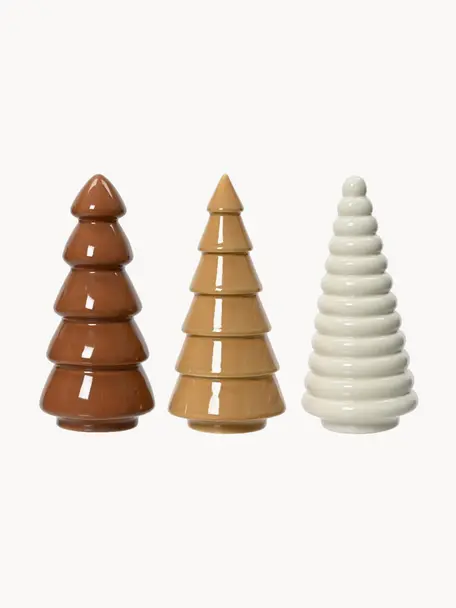 Sapins de Noël en porcelaine Classy, 3 élém., Porcelaine, Nougat, brun clair, blanc cassé, Ø 8 x haut. 16 cm