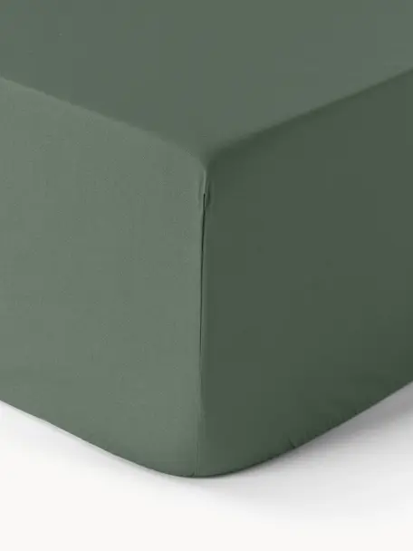 Sábana bajera de percal Elsie, Verde oscuro, Cama 135/140 cm (140 x 200 x 35 cm)