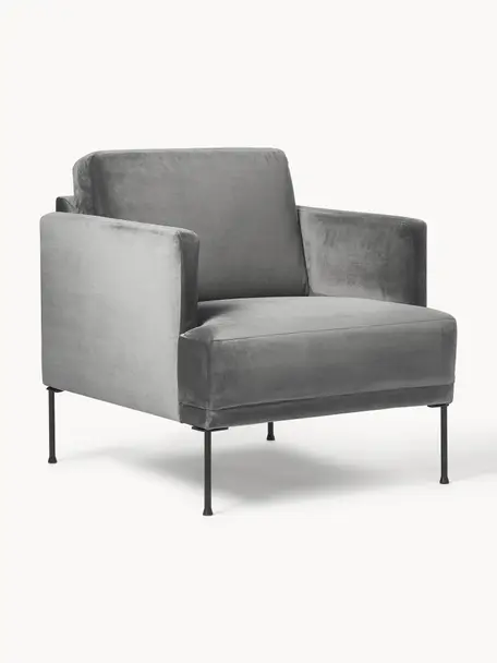Fluwelen fauteuil Fluente, Bekleding: fluweel (hoogwaardig poly, Frame: massief grenenhout, FSC-g, Poten: gepoedercoat metaal., Fluweel donkergrijs, B 74 x D 85 cm