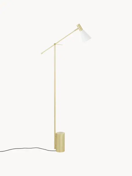 Lampada da lettura Sia-Gold, Paralume: Metallo verniciato a polv, Base della lampada: Metallo ottonato, Bianco, ottonato, Larg. 60 x Alt. 162 cm