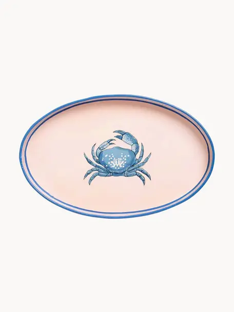 Plateau décoratif peint à la main avec motif de crabe Fauna, Fer, enduit, Rose pâle, bleu, larg. 33 x prof. 20 cm