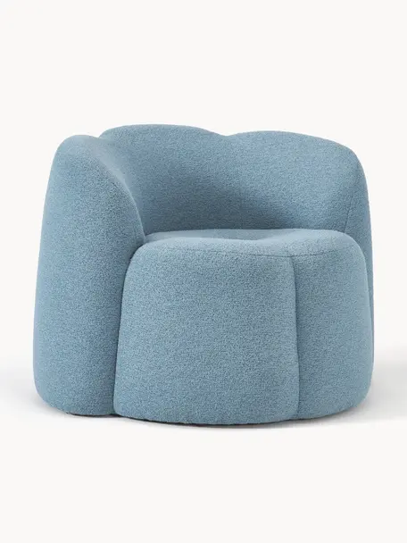 Sillón en tejido bouclé Fleur, Tapizado: tejido bouclé (100% polié, Estructura: madera de eucalipto maciz, Azul, An 105 x F 95 cm