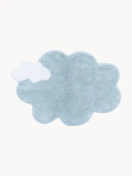 Alfombra infantil artesanal Dream, Parte superior: 97% algodón, 3% fibra sin, Reverso: 100% algodón, Azul claro, blanco, An 70 x L 100 cmcm(Tamaño XS)