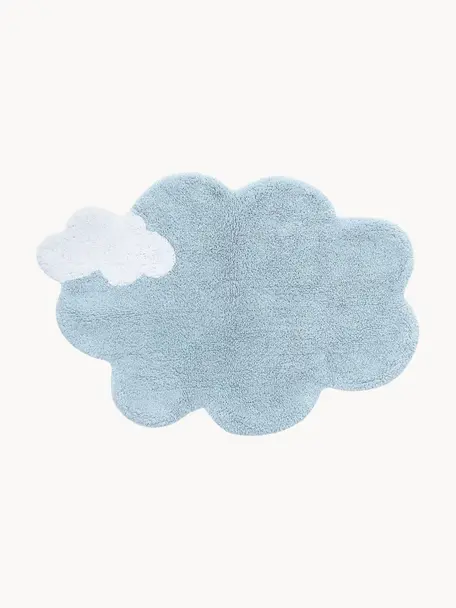 Handgeweven kindervloerkleed Dream, wasbaar, Bovenzijde: 97% katoen, 3% kunstvezel, Onderzijde: 100% katoen, Lichtblauw, wit, B 70 x L 100 cm (maat XS)