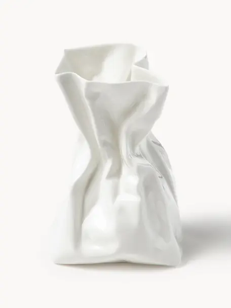 Jarrón de porcelana de diseño Adelaide, Al 14 cm, Porcelana, Blanco crema, An 10 x Al 14 cm