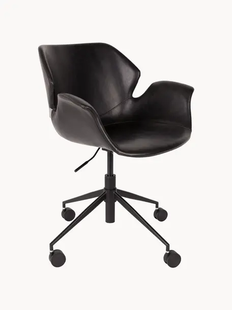 Chaise de bureau en cuir synthétique Nikki, hauteur ajustable, Cuir synthétique noir, larg. 77 x prof. 78 cm