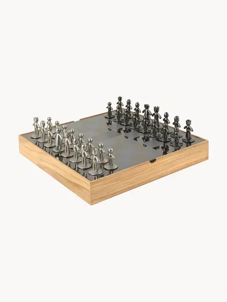 Schachspiel Buddy, 33er-Set, Box: Eschenholz, Helles Holz, Silberfarben, Anthrazit, B 33 x H 4 cm