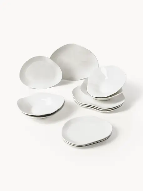Servizio di piatti in porcellana dalla forma organica Joana, 4 persone (12 pz), Porcellana, Bianco, 4 persone (12 pz)