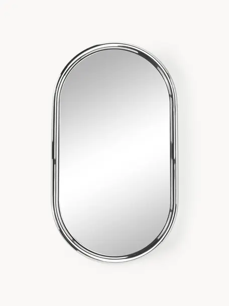 Specchio da parete ovale Blake, Struttura: acciaio inossidabile, Superficie dello specchio: lastra di vetro, Retro: pannello di fibra a media, Argentato, Larg. 40 x Alt. 70 cm