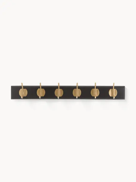 Perchero de pared de madera Edgy, Barra: tablero de fibras de dens, Negro, latón, An 60 cm