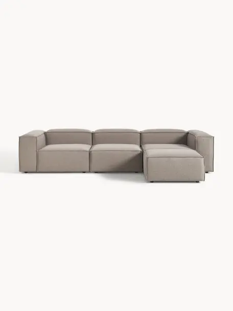 Sofa modułowa z pufem Lennon (4-osobowa), Tapicerka: 100% poliester Dzięki tka, Stelaż: lite drewno sosnowe, skle, Nogi: tworzywo sztuczne Ten pro, Taupe tkanina, S 327 x G 207 cm