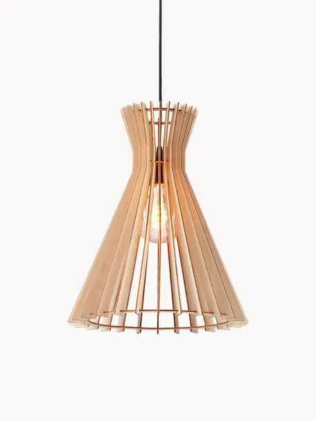 Boho hanglamp Groa van hout, Lampenkap: hout, Beige, lichtbruin, Ø 34 x H 41 cm