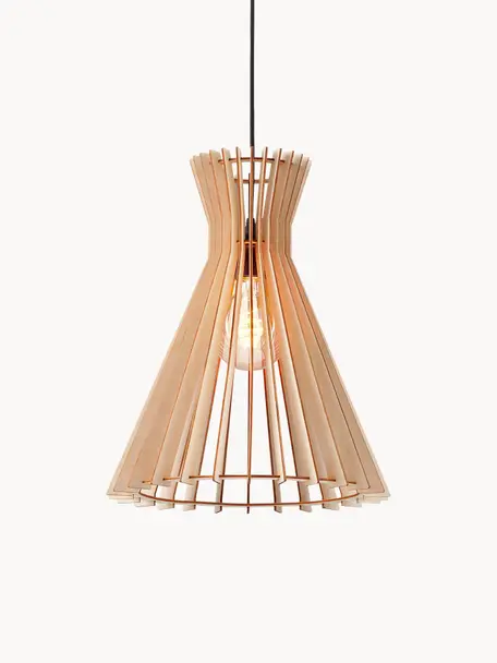 Boho hanglamp Groa van hout, Lampenkap: hout, Beige, lichtbruin, Ø 34 x H 41 cm