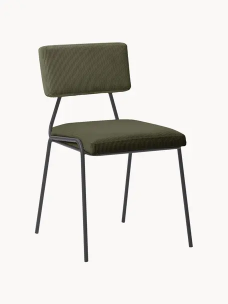 Corduroy gestoffeerde stoelen Mats, 2 stuks, Poten: gepoedercoat metaal, Corduroy donkergroen, B 50 x H 80 cm