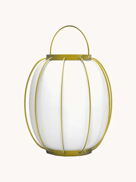 Lampada da tavolo portatile a LED per esterni Lady, luce regolabile, Paralume: plastica, Struttura: acciaio verniciato, Bianco, dorato, Ø 26 x Alt. 27 cm