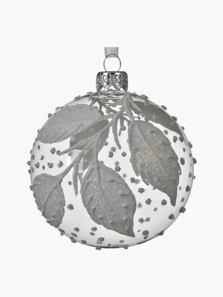 Boules de Noël Leaves, 2 pièces, Argenté, blanc, Ø 8 cm