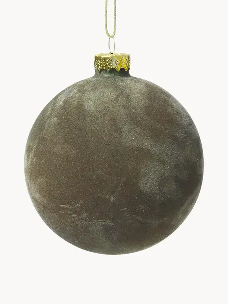 Fluwelen kerstballen Alcan, 3 stuks, Olijfgroen, Ø 8 x H 8 cm