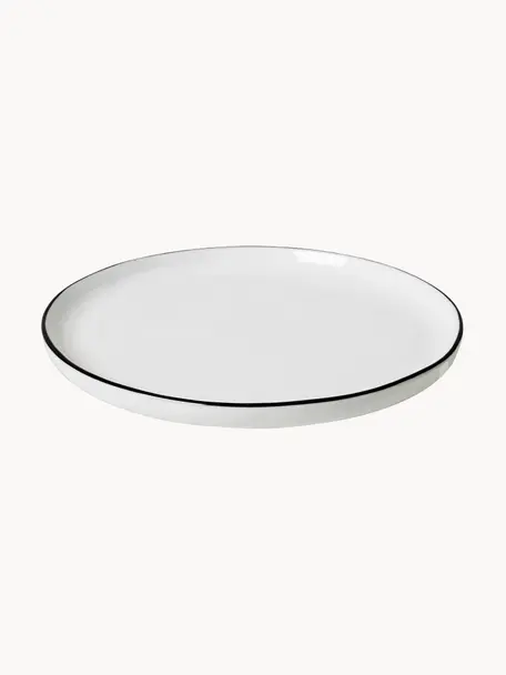Ručně vyrobené porcelánové dezertní talíře Salt, 4 ks, Porcelán, Tlumeně bílá, s černým okrajem, Ø 18 cm