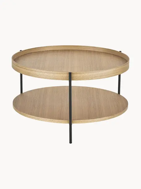 Ronde houten salontafel Renee, Frame: gepoedercoat metaal, Essenhout, Ø 69 cm