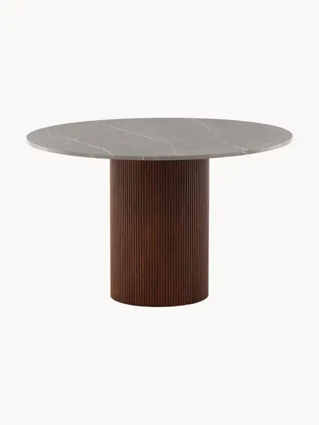 Okrągły stół do jadalni o wyglądzie marmuru Austin, Blat: płyta pilśniowa średniej , Noga: drewno jesionowe, Szary, drewno jesionowe, Ø 120 cm