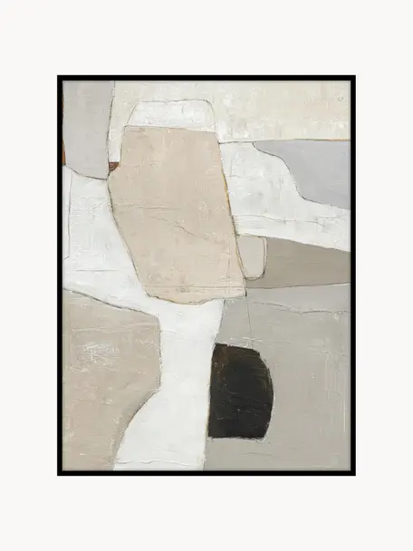 Toile peinte à la main encadrée Accurate, Tons beiges et gris, larg. 92 x haut. 120 cm