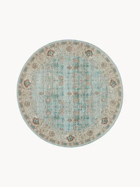 Tapis rond vintage chenille tissé main Rimini, Turquoise, taupe, brun, Ø 120 cm (taille S)