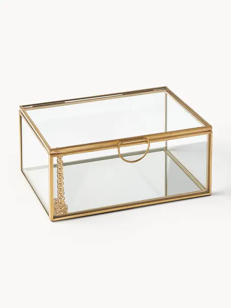 Aufbewahrungsbox Lirio aus Glas, Rahmen: Metall, beschichtet, Transparent, Goldfarben, B 14 x T 10 cm