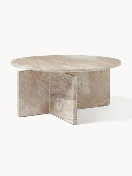 Tavolino rotondo da salotto in travertino Marisa, Travertino, pannelli MDF (fibra a media densità), Travertino beige, Ø 70 x Alt. 33 cm