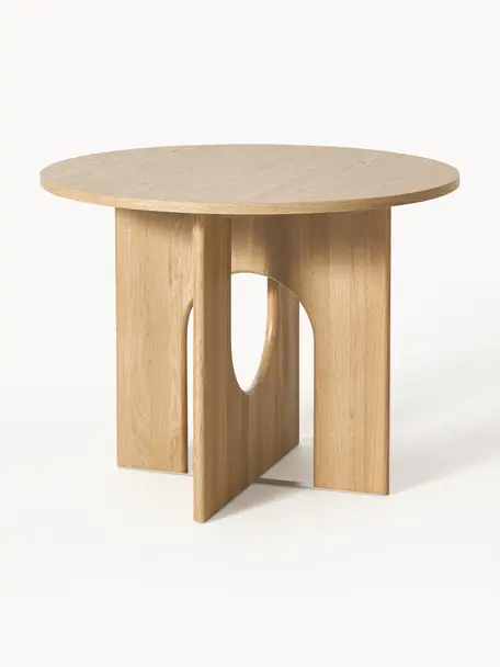 Ronde eettafel Apollo, in verschillende formaten, Tafelblad: gelakt eikenhoutfineer, Poten: eikenhout, gelakt, metaal, Gelakt eikenhout, Ø 100 cm