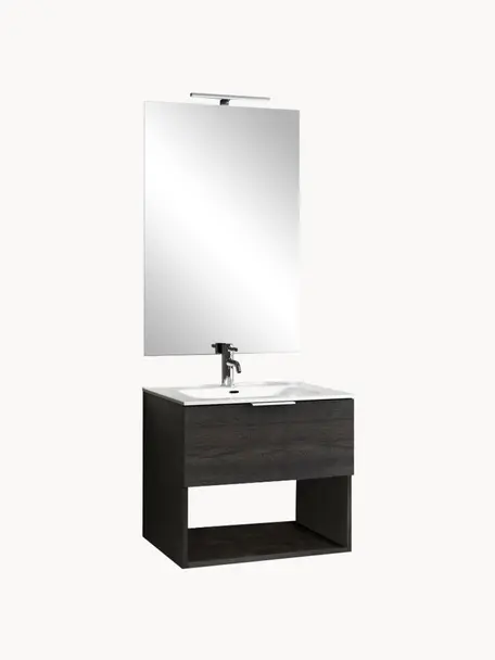 Waschtisch-Set One, 4-tlg., Griff: Aluminium, beschichtet, Spiegelfläche: Spiegelglas, Rückseite: ABS-Kunststoff, Dunkelbraun, Set mit verschiedenen Größen