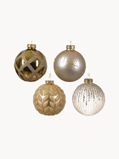 Set de bolas de Navidad Glam, 12 uds., Vidrio, Dorado, crema, Ø 8 cm