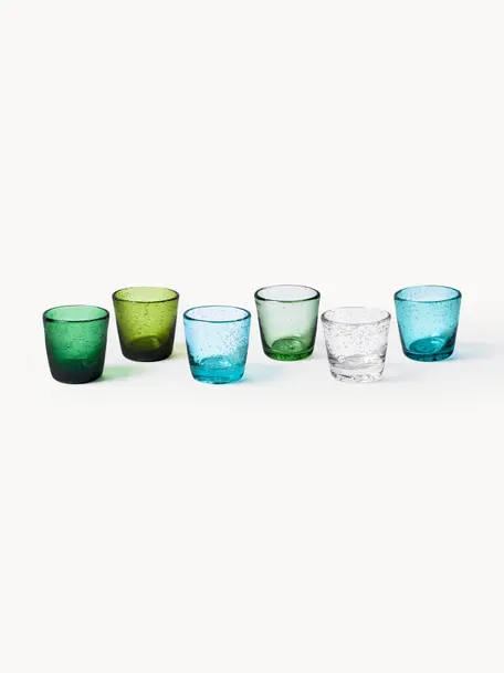 Schnapsgläser Cancun mit dekorativen Luftbläschen, 6er-Set, Glas, Grüntöne, Ø 6 x H 6 cm, 70 ml