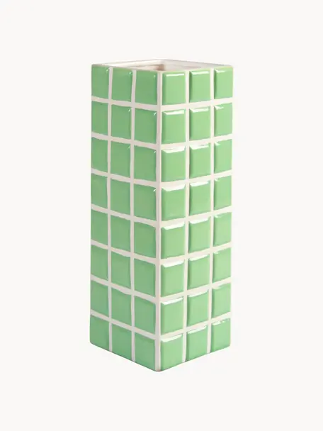 Vase design aspect carrelage Tile, haut. 28 cm, Dolomie, Vert clair, blanc cassé, larg. 11 x haut. 28 cm