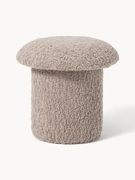 Teddy-Hocker Shroom, Bezug: 100 % Polyester (Teddyfel, Korpus: Mitteldichte Holzfaserpla, Taupe, Ø 45 x H 45 cm