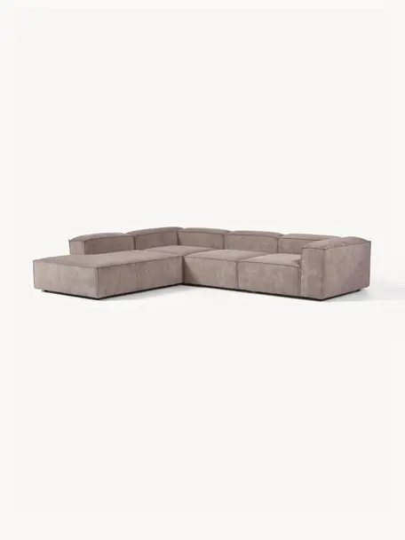 Modulares XL-Ecksofa Lennon aus Cord, Bezug: Cord (92 % Polyester, 8 %, Gestell: Massives Kiefernholz FSC-, Cord Taupe, B 329 x T 269 cm, Eckteil links