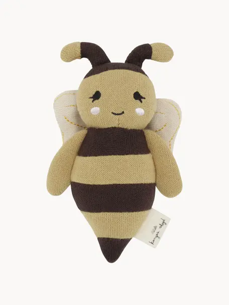 Baumwoll-Kuscheltier Bee, Bezug: 100 % Baumwolle, Ocker, Dunkelbraun, L 15 cm