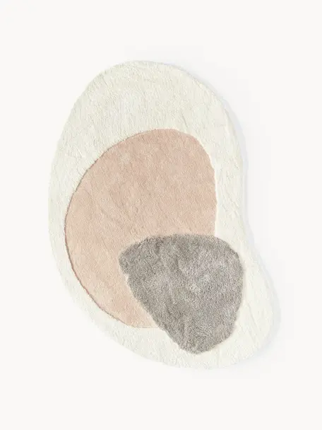Vloerkleed Rylee met organische vorm, 100% polyester, GRS-gecertificeerd, Gebroken wit, perzik, lichtgrijs, B 160 x L 230 cm (maat M)
