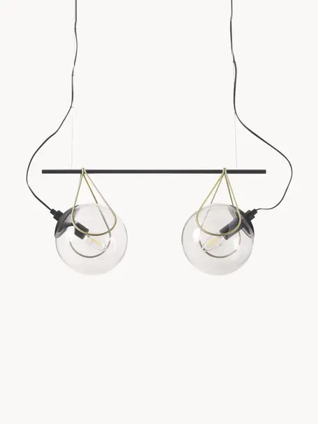 Lámpara de techo con esferas de vidrio Drea, Cable: plástico, Negro, latón, Ø 18 x Al 150 cm