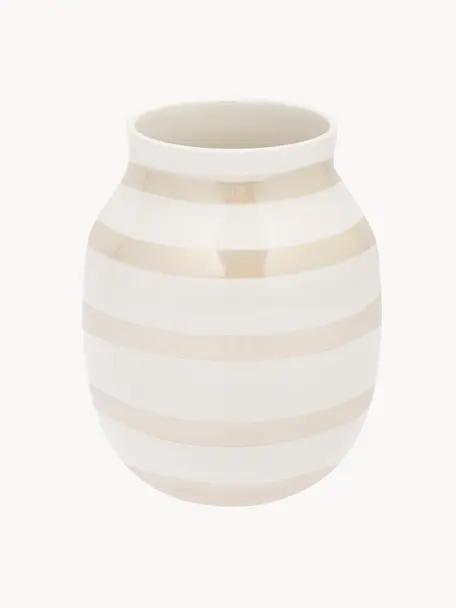 Handgefertigte Keramik-Vase Omaggio, H 20 cm, Keramik, Hellbeige, Off White, Ø 17 x H 20 cm