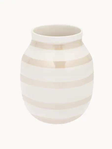 Vase artisanal en céramique Omaggio, haut. 20 cm, Céramique, Beige clair, blanc cassé, Ø 17 x haut. 20 cm