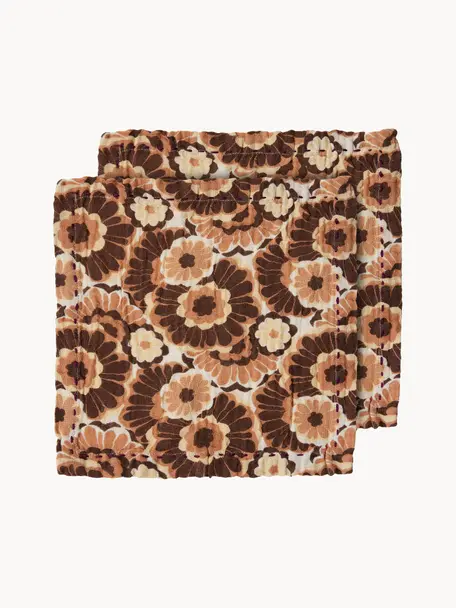 Ubrousky Floral, 2 ks, 100 % bavlna, Hnědá, odstíny oranžové, bílá, Š 30 cm, D 30 cm