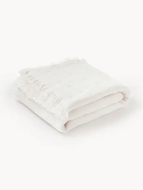 Manta de agodón texturizado con flecos Wavery, 100% algodón, Blanco, An 130 x L 170 cm
