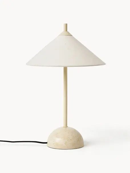 Lampada da tavolo con base in marmo Vica, Paralume: lino (100% poliestere), Struttura: metallo rivestito, Bianco crema, beige marmorizzato, Ø 31 x Alt. 48 cm