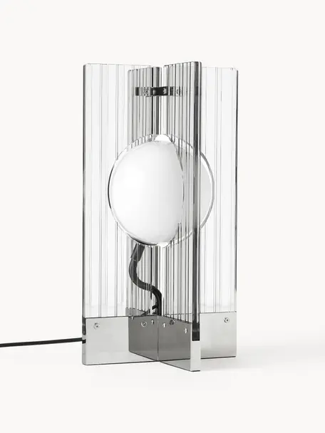 Lámpara de mesa Mills, Pantalla: cristal, Cable: cubierto en tela, Gris claro, plateado, An 25 x F 45 cm