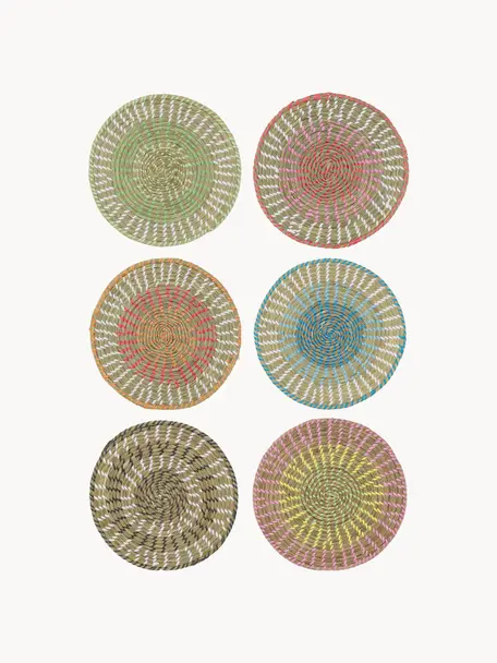 Ronde placemats Mexico van natuurlijke vezels, set van 6, Stro, Meerkleurig, Ø 38 cm