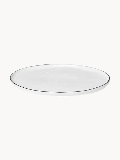Ručne vyrobený servírovací tanier z porcelánu Salt, D 30 x Š 20 cm, Porcelán, Lomená biela s čiernym okrajom, D 30 x Š 20 cm