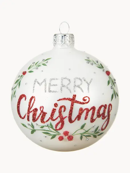 Bombka Merry Christmas, 2 szt., Biały, czerwony, odcienie srebrnego, zielony, Ø 8 cm