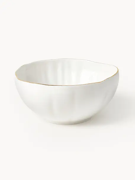 Bols en porcelaine Sali, 2 pièces, Porcelaine, Blanc avec bordure dorée, Ø 17 x haut. 8 cm